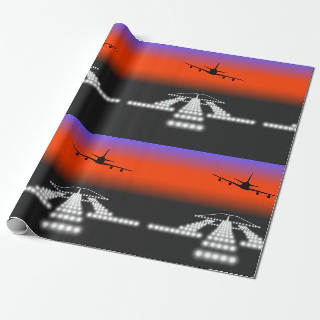 Papel De Regalo Aproximación del avión al atardecer Luces de pista (Desenrollado)