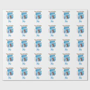 Papel De Regalo Aqua azul marrón feliz nombre de foto de 16 años