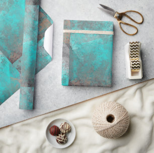 Papel De Regalo Aqua azul turquesa y gris moderno angustiado