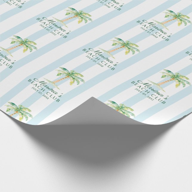 Papel De Regalo Aqua Blue Cabana Stripes Palm Beach Club (Esquina)