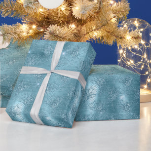 Papel De Regalo Aqua Blue Glam Purpurina Peacock Feathers