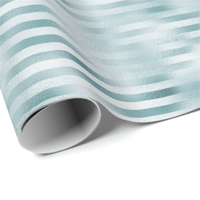 Papel De Regalo Aqua Blue Glam Stripes (Esquina del rollo)
