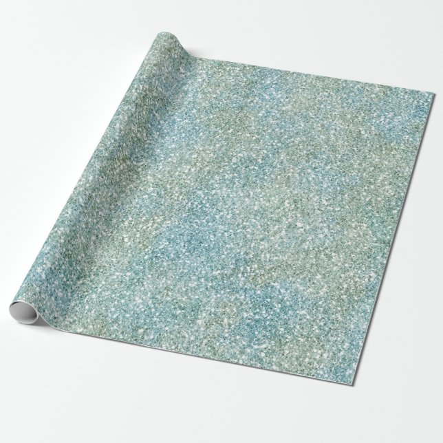 Papel De Regalo Aqua Blue Green Glitzy Purpurina (Desenrollado)
