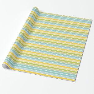 Papel De Regalo Aqua Blue Green Lemon Yellow Stripes Cumpleaños