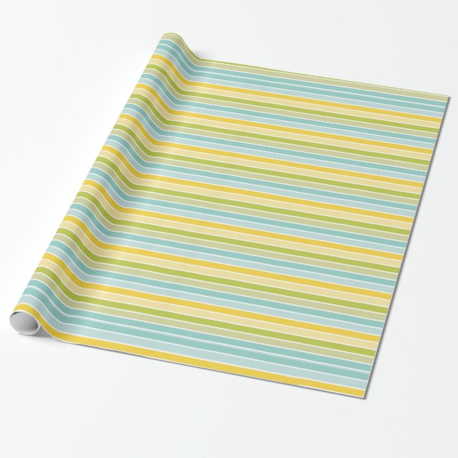 Papel De Regalo Aqua Blue Green Lemon Yellow Stripes Cumpleaños (Desenrollado)