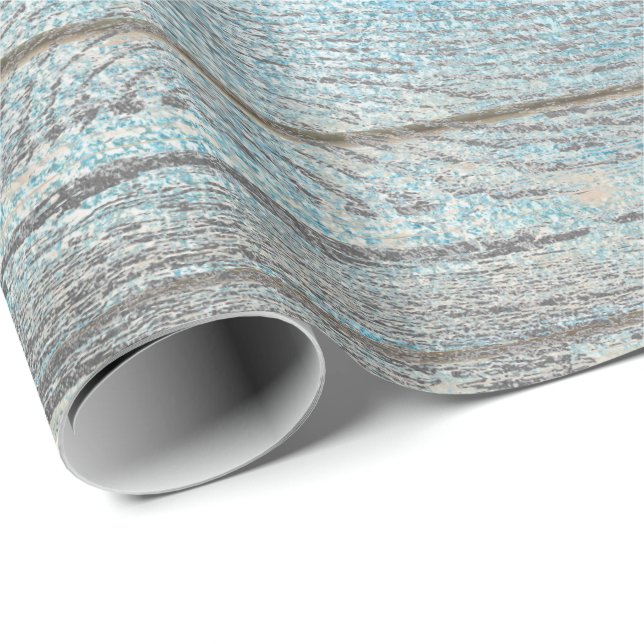 Papel De Regalo Aqua Blue Ocean Grungy Silver Wood Rustic (Esquina del rollo)