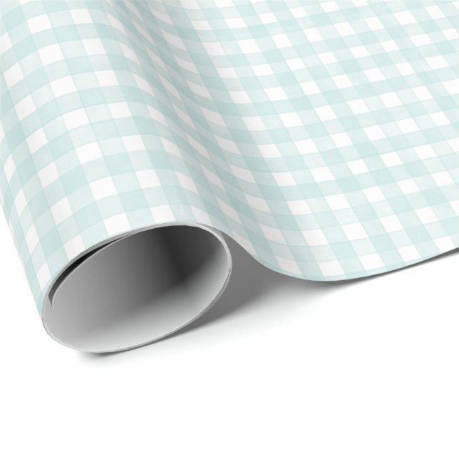 Papel De Regalo Aqua Clásico Gingham (Esquina del rollo)