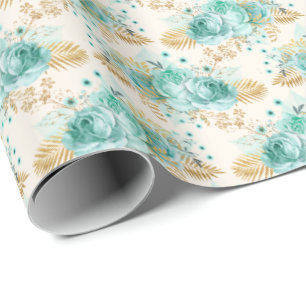 Papel De Regalo Aqua Cream Gold Floral