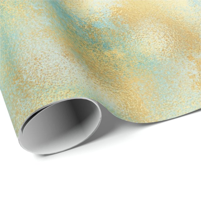 Papel De Regalo Aqua Glam Gold Glitz Sparkle (Esquina del rollo)