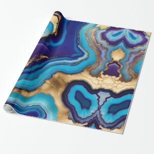 Papel De Regalo Aqua Gold Blue Purple Veins Agite