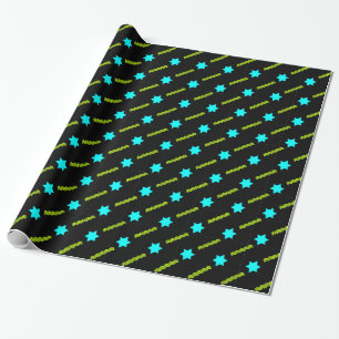 Papel De Regalo Aqua Magen David, Neon Green Streamers escribe sob