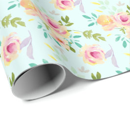 Papel De Regalo Aqua Ombre Flor Amarilla Rosa