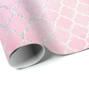 Papel De Regalo Aqua Pastel Ombre Plata Quatrefoil Rosa