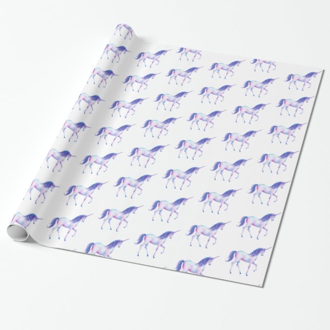 Papel De Regalo Aqua Purple White Unicorn (Desenrollado)