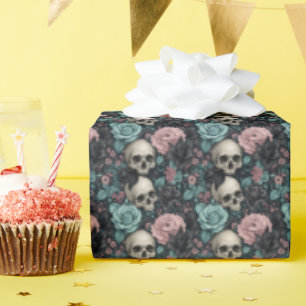 Papel De Regalo Aqua Rosa y Negro Floral Gótico