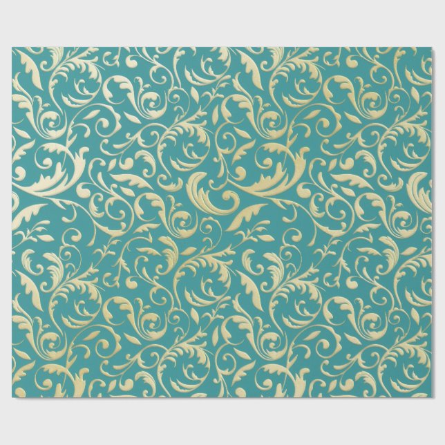 Papel De Regalo Aqua & Teal Christmas Wrapping Paper with Gold Acc (Superficie plana)