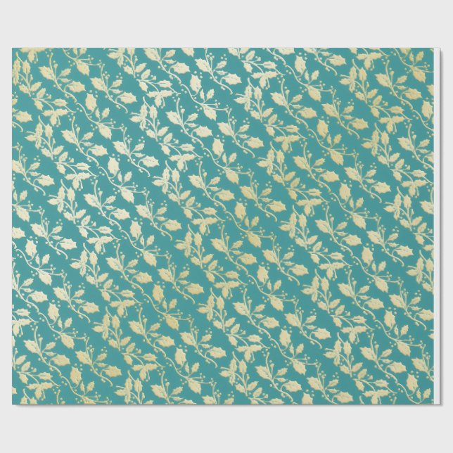 Papel De Regalo  Aqua & Teal Xmas Wrapping Paper with Gold Accents (Superficie plana)