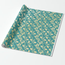 Papel De Regalo Aqua & Teal Xmas Wrapping Paper with Gold Accents