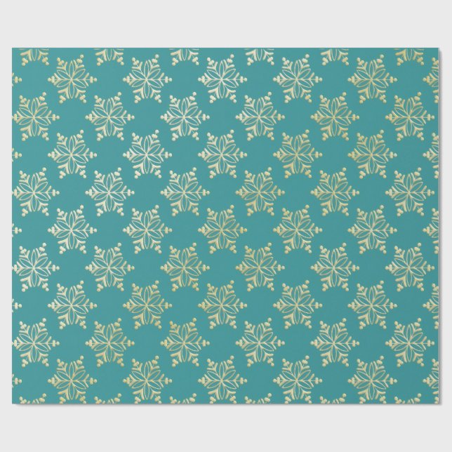 Papel De Regalo Aqua & Teal Xmas Wrapping Paper with Gold Accents (Superficie plana)