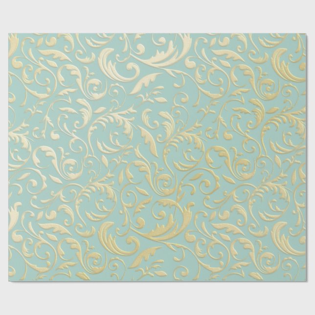 Papel De Regalo Aqua & Teal Xmas Wrapping Paper with Gold Accents (Superficie plana)