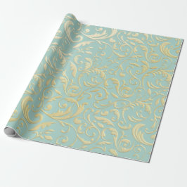 Papel De Regalo Aqua & Teal Xmas Wrapping Paper with Gold Accents
