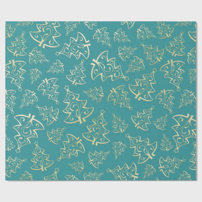 Papel De Regalo  Aqua & Teal Xmas Wrapping Paper with Gold Accents (Superficie plana)