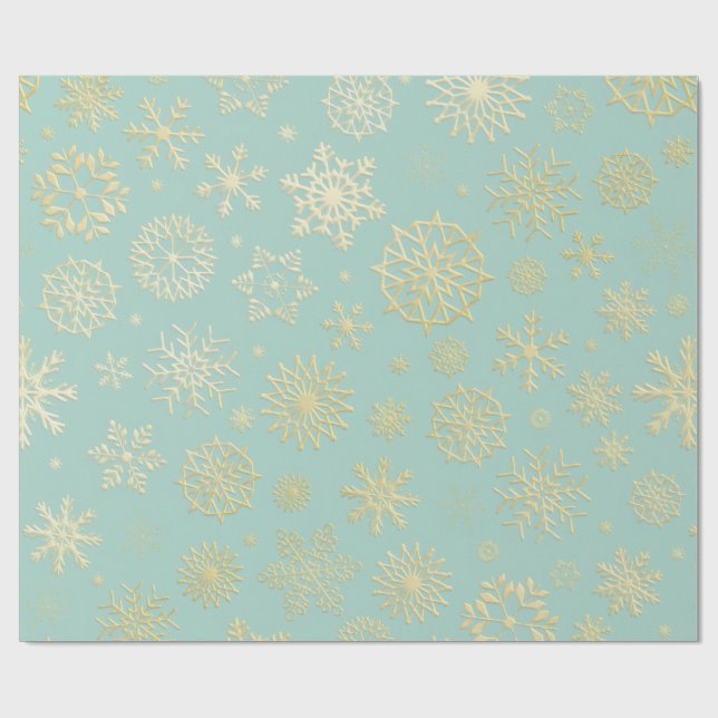 Papel De Regalo Aqua & Teal Xmas Wrapping Paper with Gold Accents (Superficie plana)