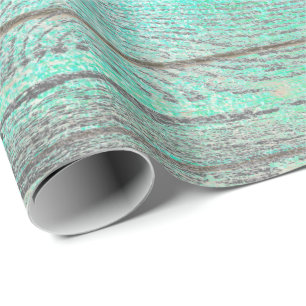 Papel De Regalo Aqua Tiffany Ocean Grungy Plata Rústica de Madera 
