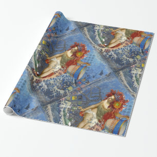 Papel De Regalo Aquarius Mermaid Arte Gótico Azul