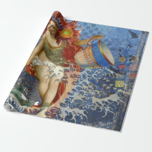 Papel De Regalo Aquarius Mermaid Arte Gótico Azul