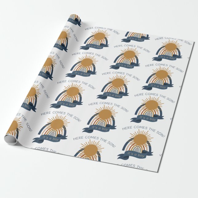 Papel De Regalo Aquí viene el Baby Shower de Son Boho Boy (Desenrollado)