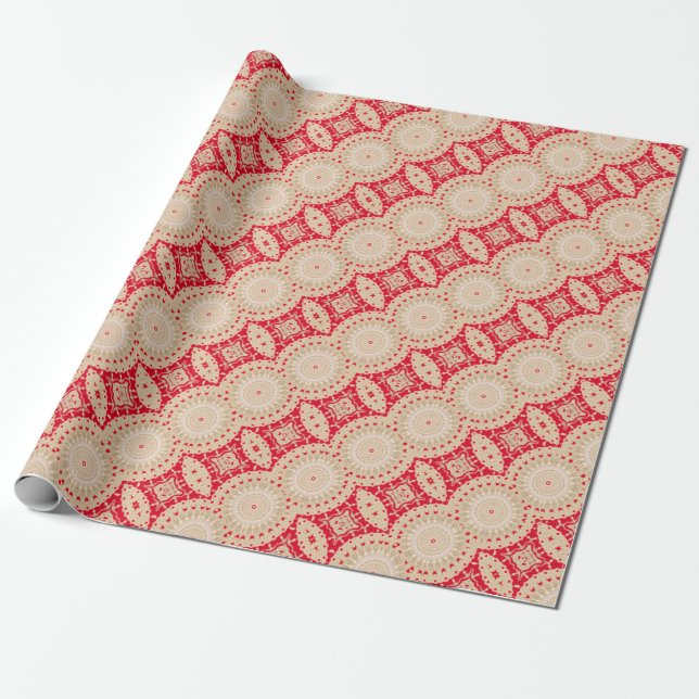 Papel De Regalo Arabesque poner crema rojo del oro del navidad del (Desenrollado)