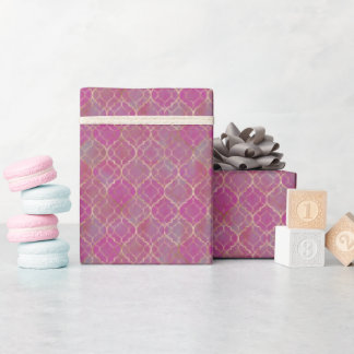 Papel De Regalo Arábico rosa y dorado