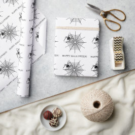 Papel De Regalo Araña Mínima Y Telaraña Feliz Halloween