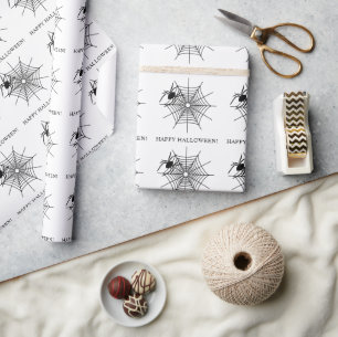 Papel De Regalo Araña Mínima Y Telaraña Feliz Halloween