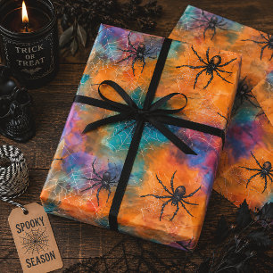 Papel De Regalo Arañas Coloridas de Halloween Acuarela