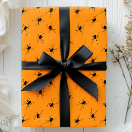 Papel De Regalo Arañas de Halloween Patrón Negro Naranja Espeluzna