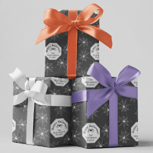Papel De Regalo Arañas Grises Creepy Personalizado Nombre de famil