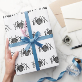 Papel De Regalo Arañas Negras Sobre Blanco