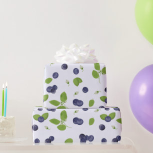 Papel De Regalo Arándanos Acuarela Flores de Arándano Follaje