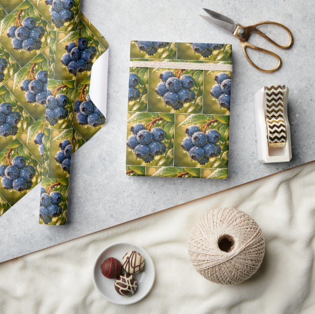 Papel De Regalo Arándanos con gotas de lluvia (Artesanía)