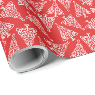 Papel De Regalo Árbol blanco de Navidad con respaldo rojo