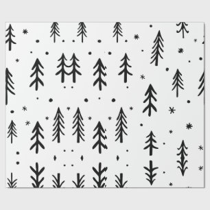 Papel De Regalo Árbol blanco negro ilustrativo Feliz Navidad