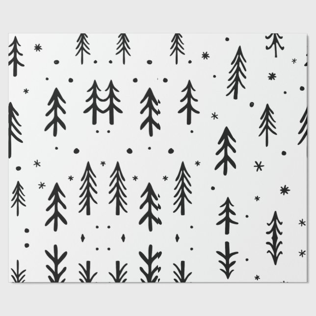Papel De Regalo Árbol blanco negro ilustrativo Feliz Navidad (Costura)