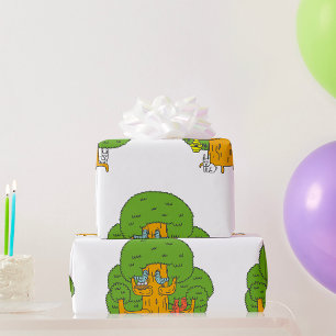 Papel De Regalo Árbol con animales forestales adornan la naturalez