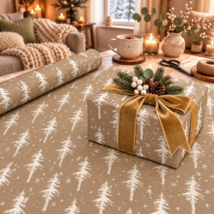 Papel De Regalo Árbol de abeto disperso rústico Kraft blanco de bo