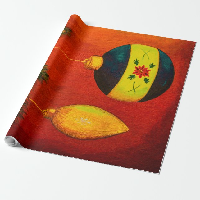 Papel De Regalo Árbol de bolas de navidad en rojo (Desenrollado)