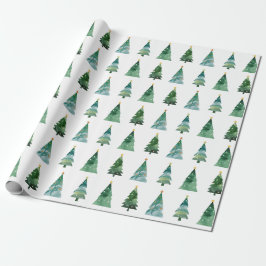 Papel De Regalo Árbol de invierno festivo de color verde blanco