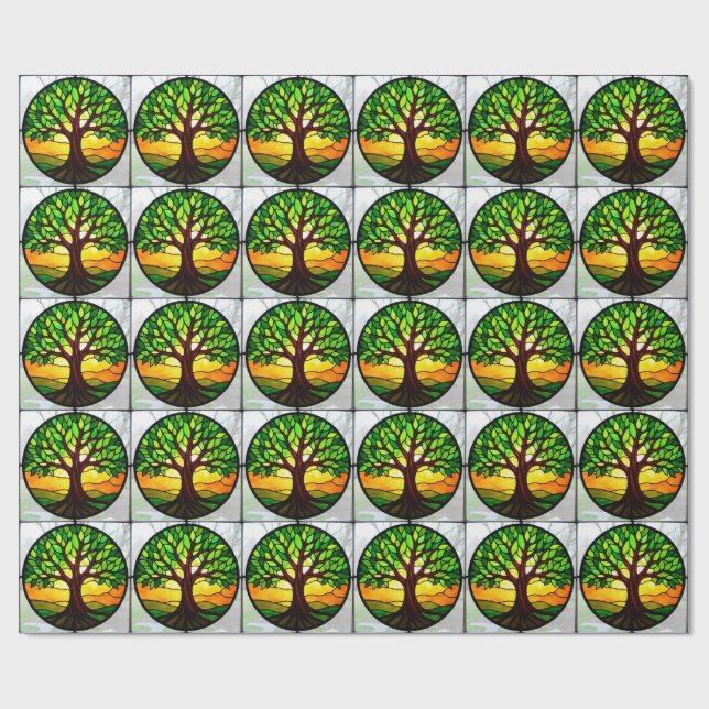 Papel De Regalo Árbol de la Vida de Vidrio Emplomado (Superficie plana)