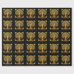 Papel De Regalo Árbol de la Vida Dorado de Lujo